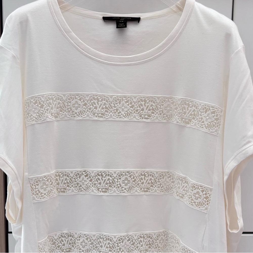 Louis Vuitton White Monogram Lace Sheer Top XS Silk Blend France